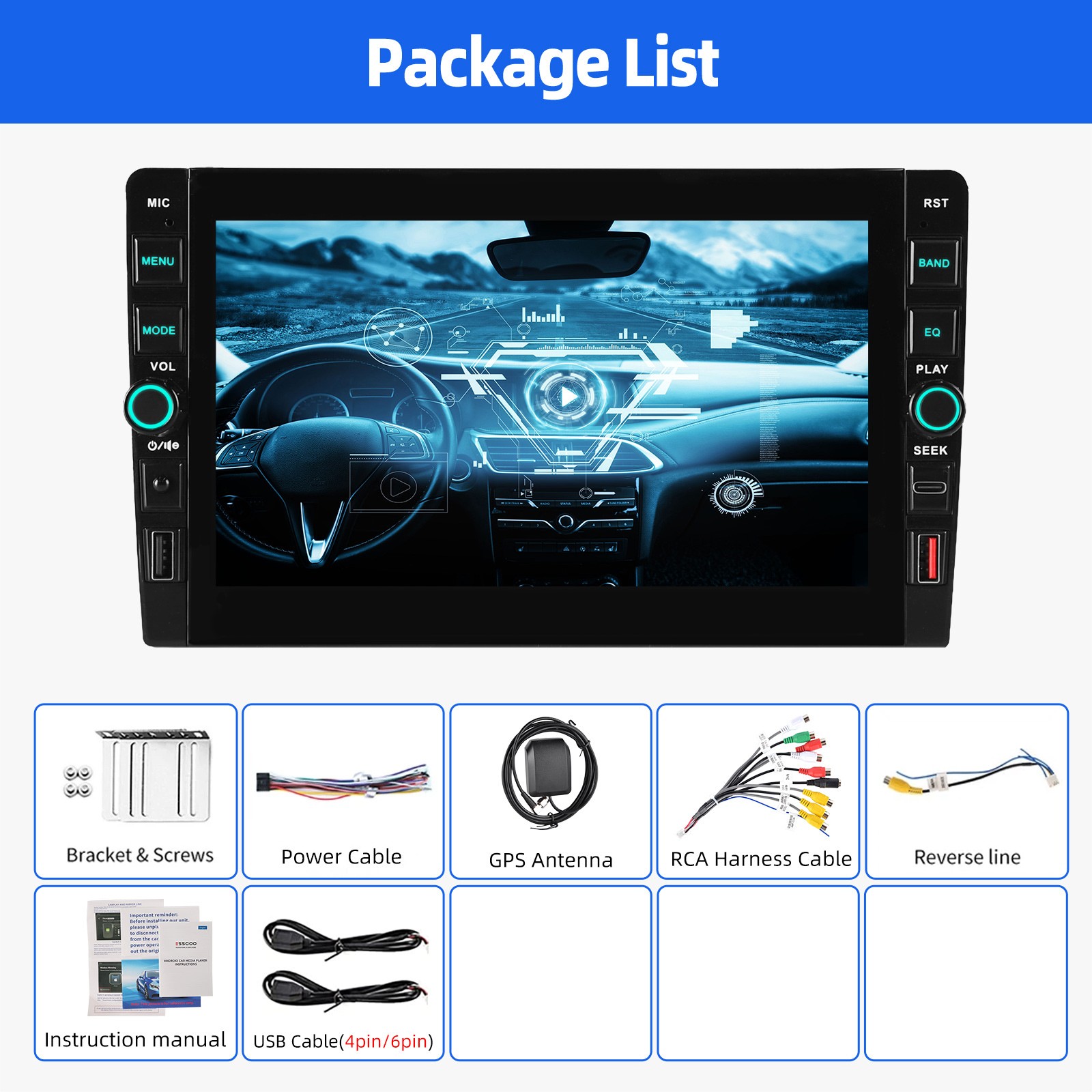 9 Inch 2 DIN Car Stereo Radio 4G+64GB Android 15 Carplay GPS Navi WIFI BT FM/RDS