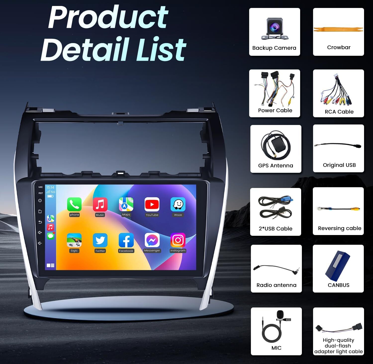 For 2012-2014 Toyota Camry 10.1″ Car Stereo Radio Android 12 Carplay GPS +Camera
