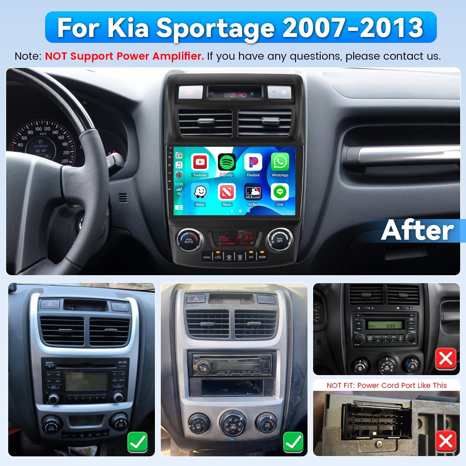 4+64G Car Radio for Kia Sportage 2007-2013, 9 inch 1280 * 720 Touch Screen Bl…
