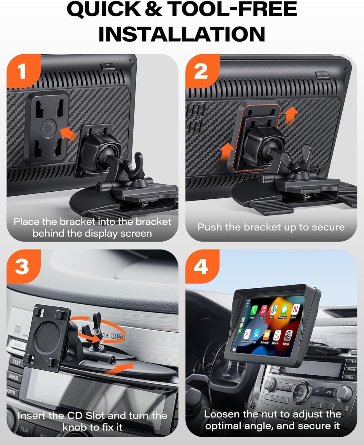 Soporte giratorio para ranura de CD para CarPlay: fácil instalación sin herramie