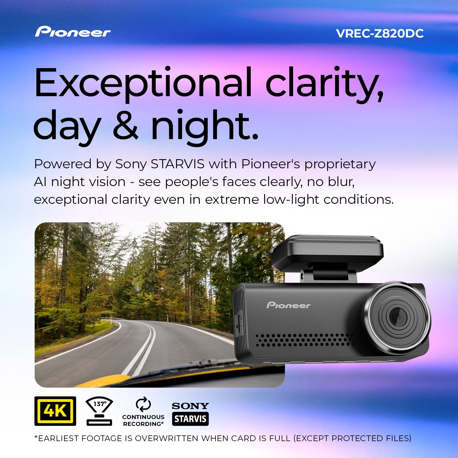 Pioneer VREC-Z820DC Dual Dash Cam Front and Rear Car Camera – Premium 4K Came…