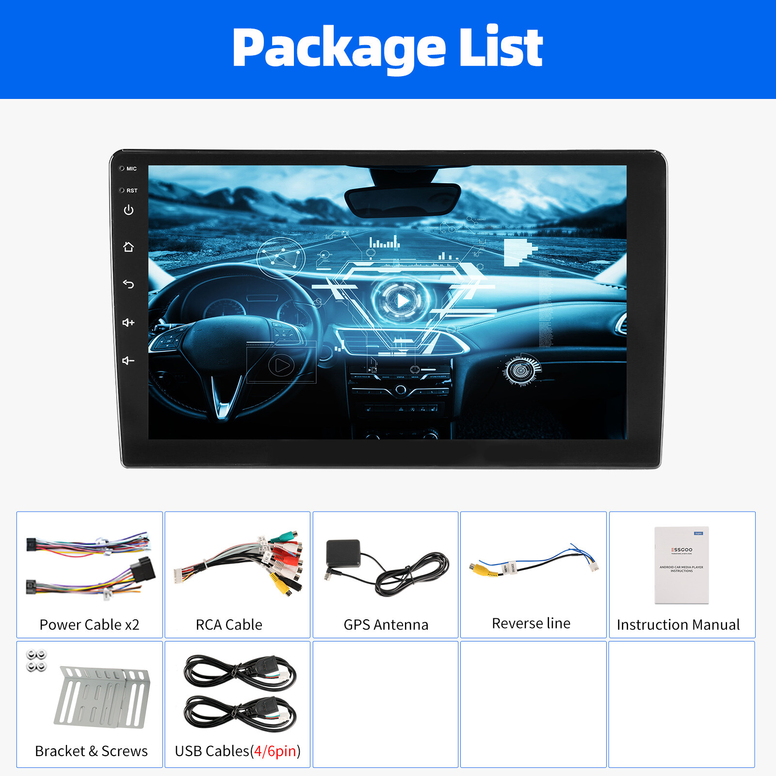 ESSGOO Single 1 DIN Car Stereo MP3 Player w/ Bluetooth FM TF USB Audio Handsfree