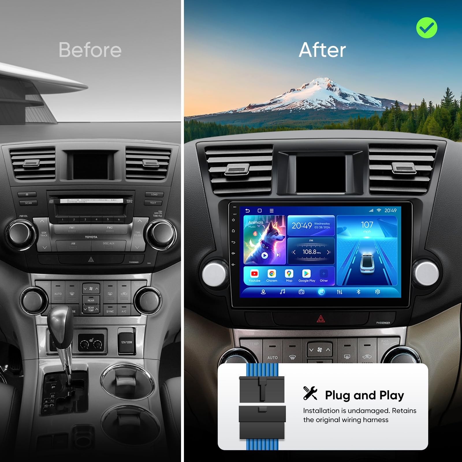 1280*800 CarPlay For 2008 2010 2012 Toyota Highlander Car Radio Stereo GPS 64G