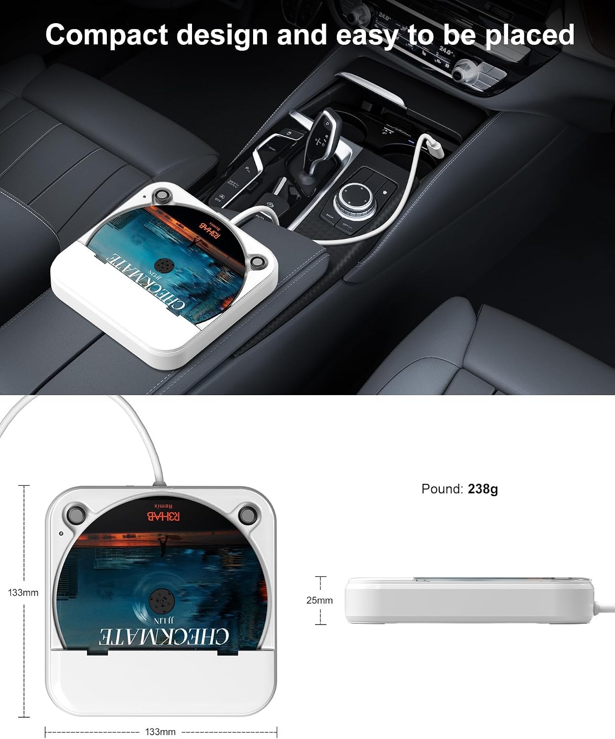 ENVYCLOUD Portable Car CD Player with USB/AUX Port,External CD Player