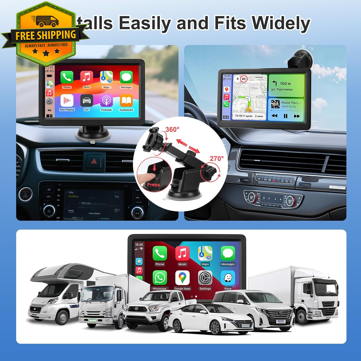 CarPlay Screen 7” Wireless Android Auto HD Touch GPS Bluetooth Plug Play