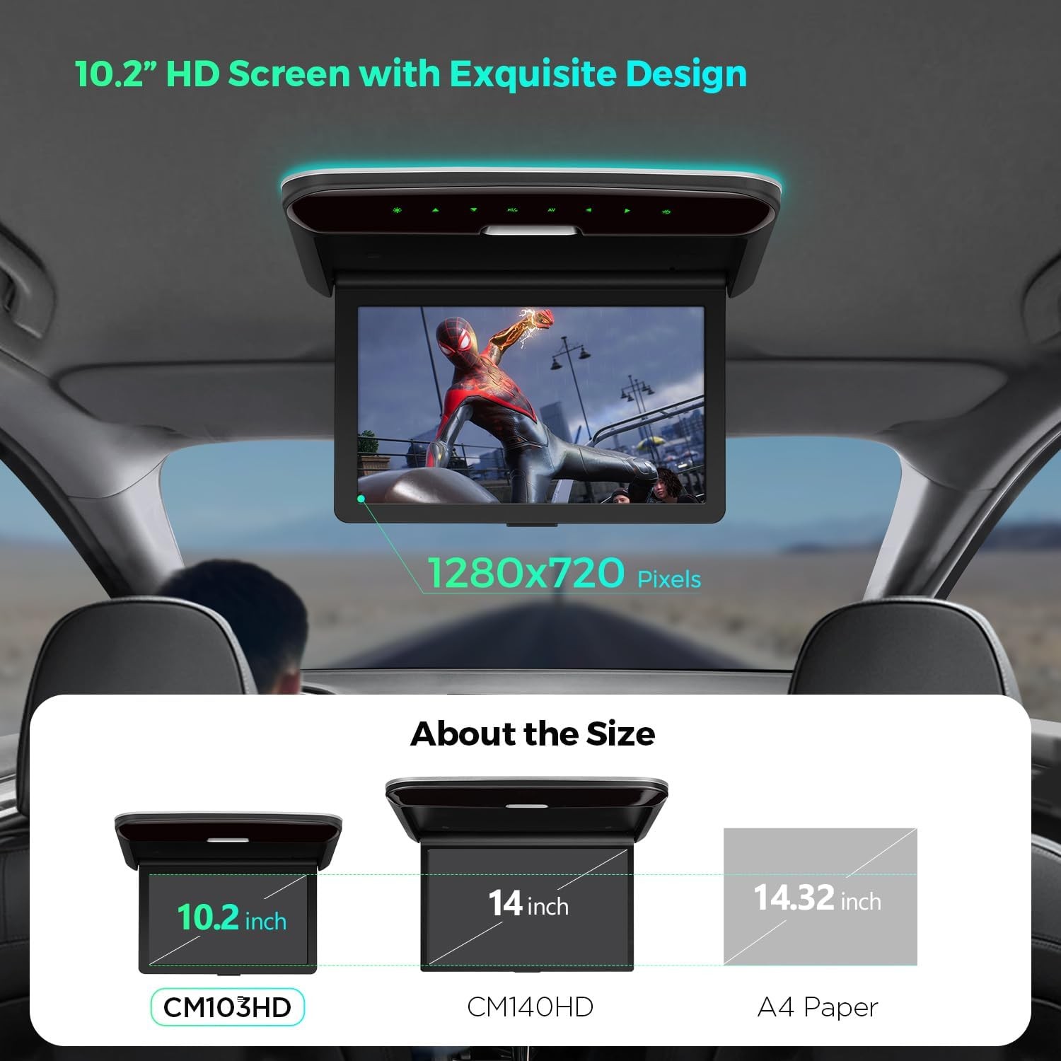 XTRONS 10.2 Inch Car Overhead Player 1280 * 720 IPS Screen Car Roof Mounted Flip
