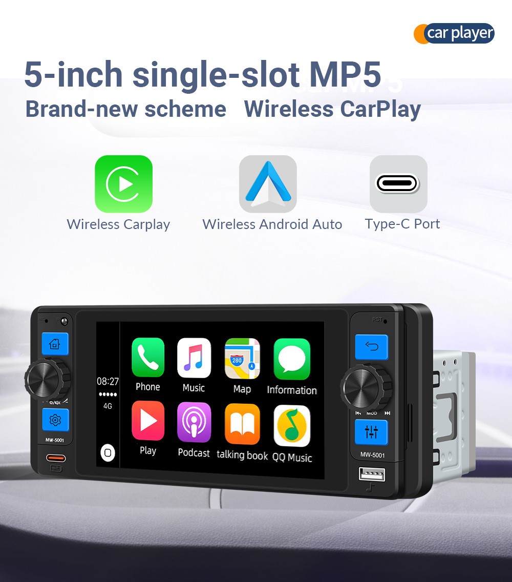 Single DIN 5″ Multimedia Player Car Stereo FM/RDS Radio Bluetooth USB HeadUnit