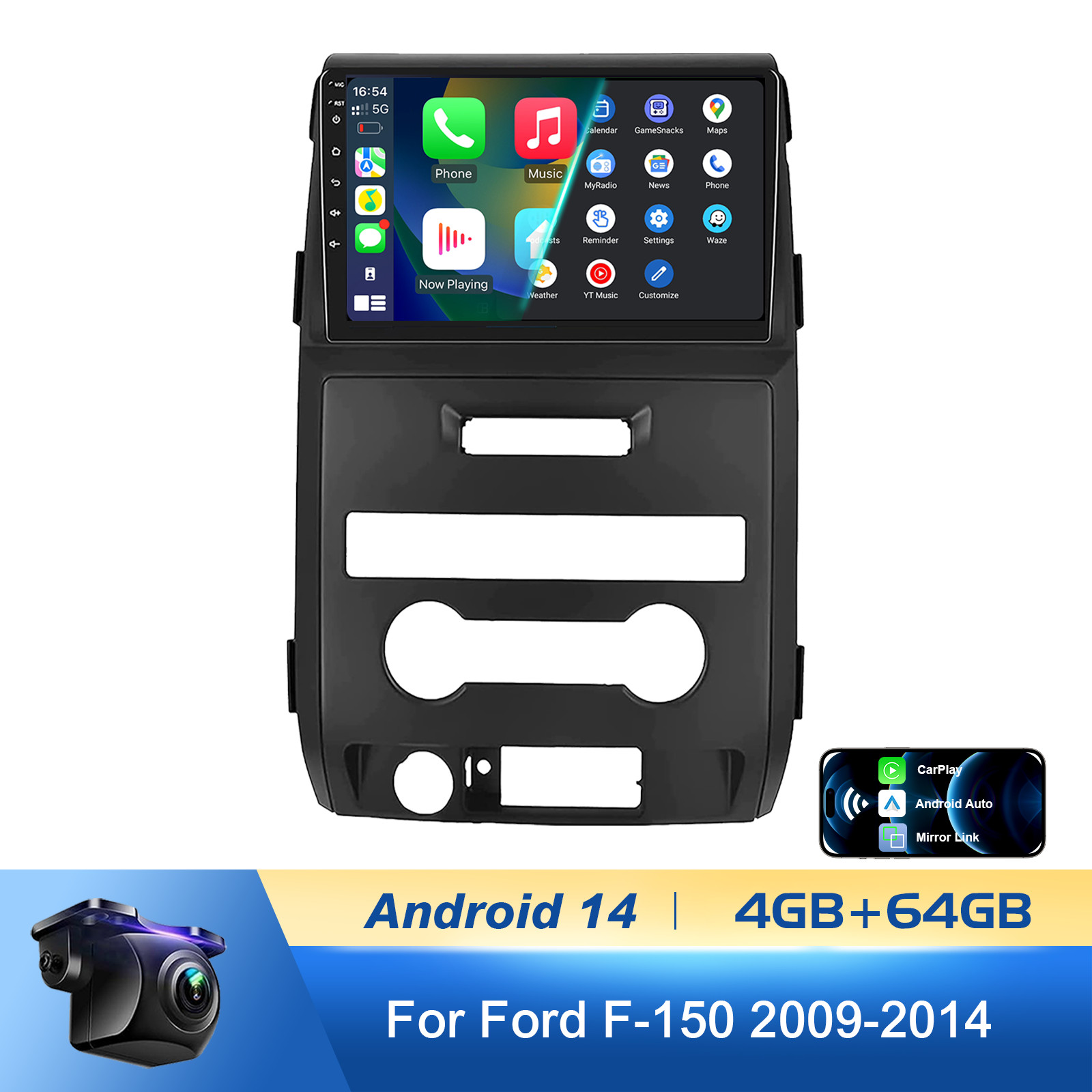 8Core 4+64G Ford F150 2009-2014 9″ Android14 Radio,Wireless CarPlay Android Auto