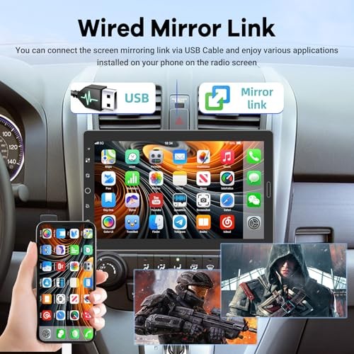 10.1 inch Single Din Car Stereo with CarPlay and Android Auto, 10 inch Touch