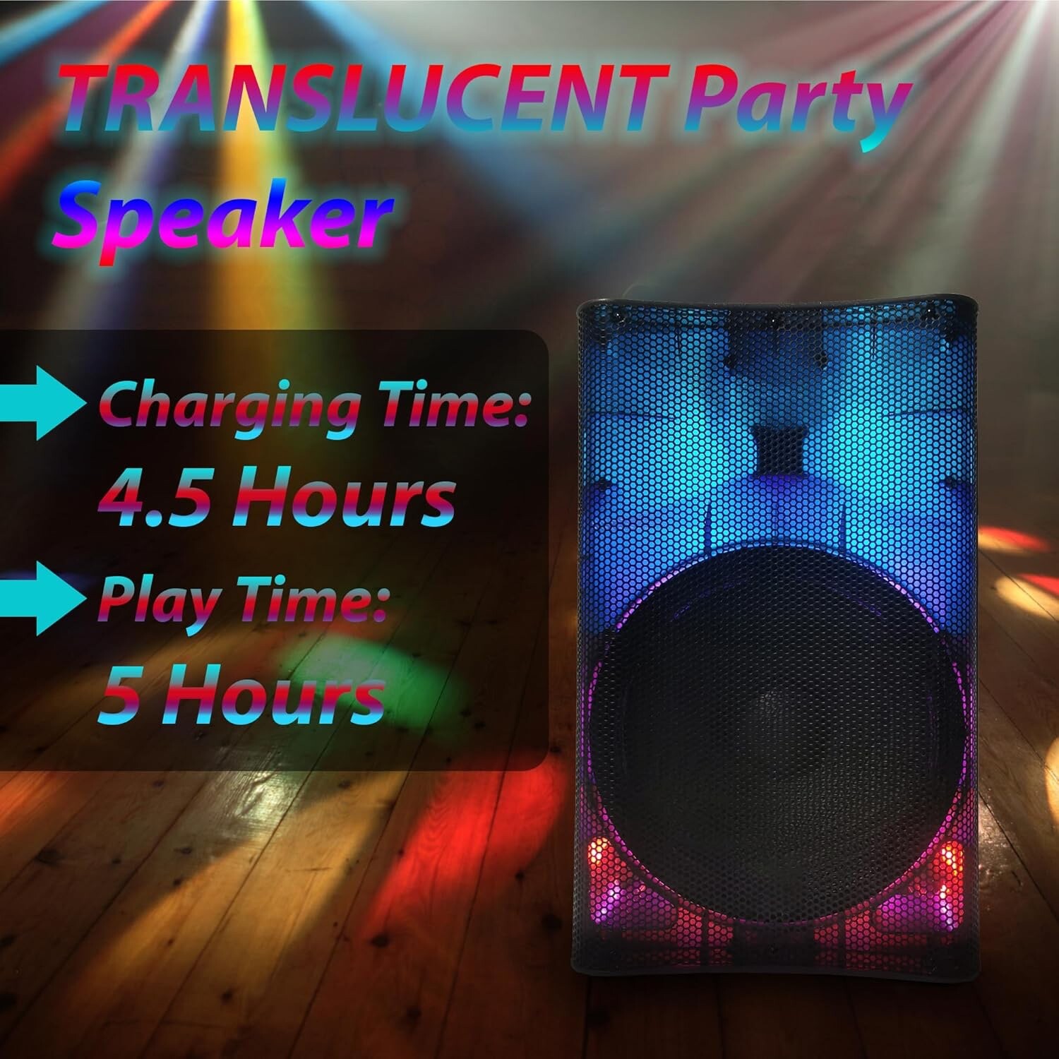 EMB 5000W 15″ Rechargeable DJ PA KARAOKE Party Powered Speaker Stand, Bluetooth