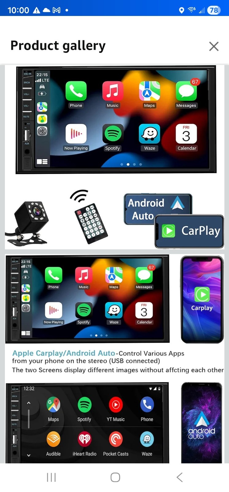 7” Car Stereo 2 Din Radio Touchscreen w/2 Backup Cameras Car Audio Mirror Link