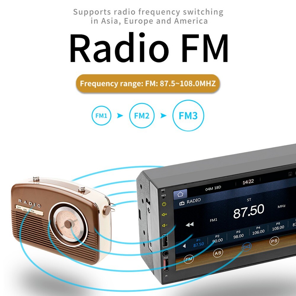 7″ Double 2 DIN Car MP5 Player Bluetooth Touch Screen Stereo Radio With Camera