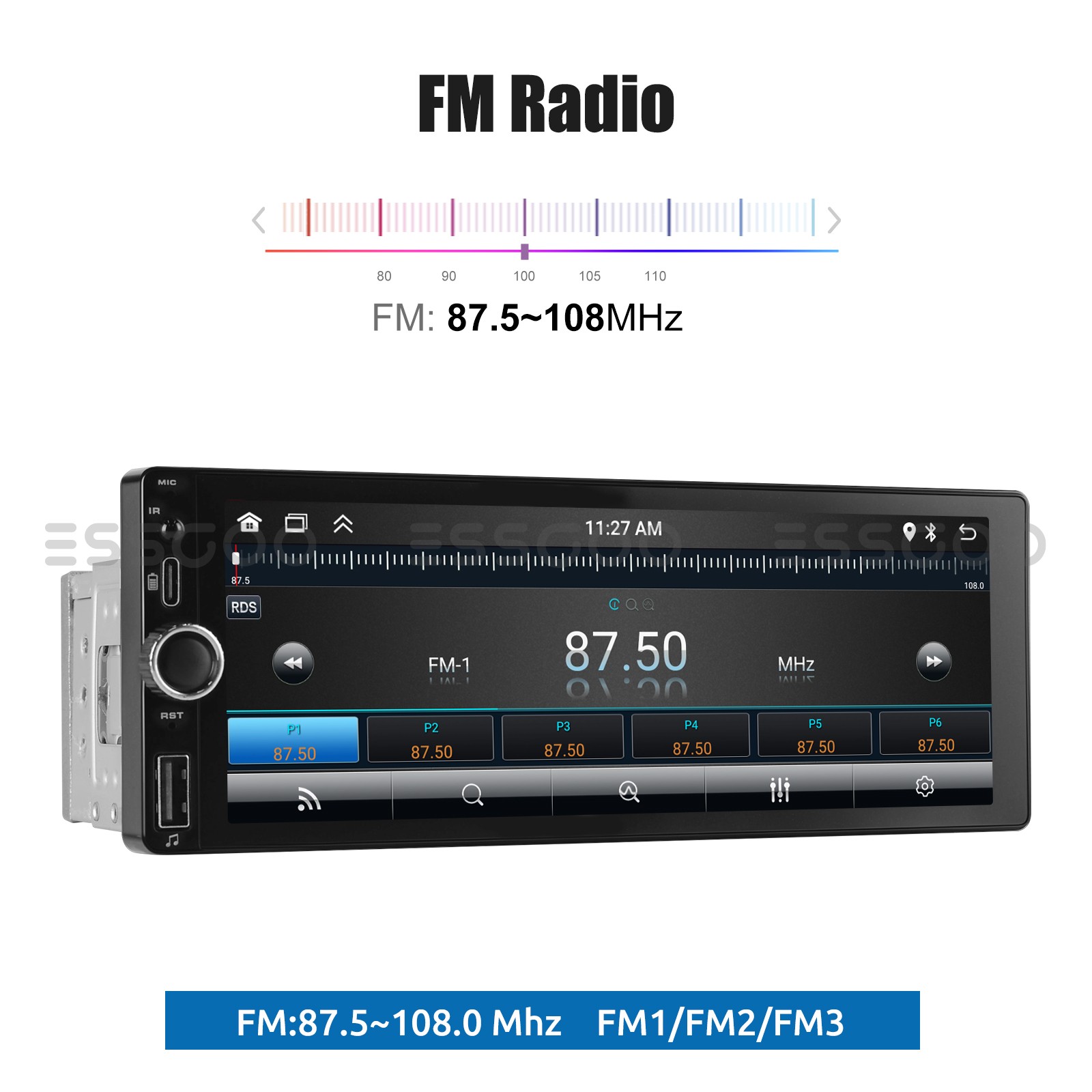 6.86″ Apple Carplay/Android Auto 1 DIN Bluetooth Car Stereo Radio USB Playback