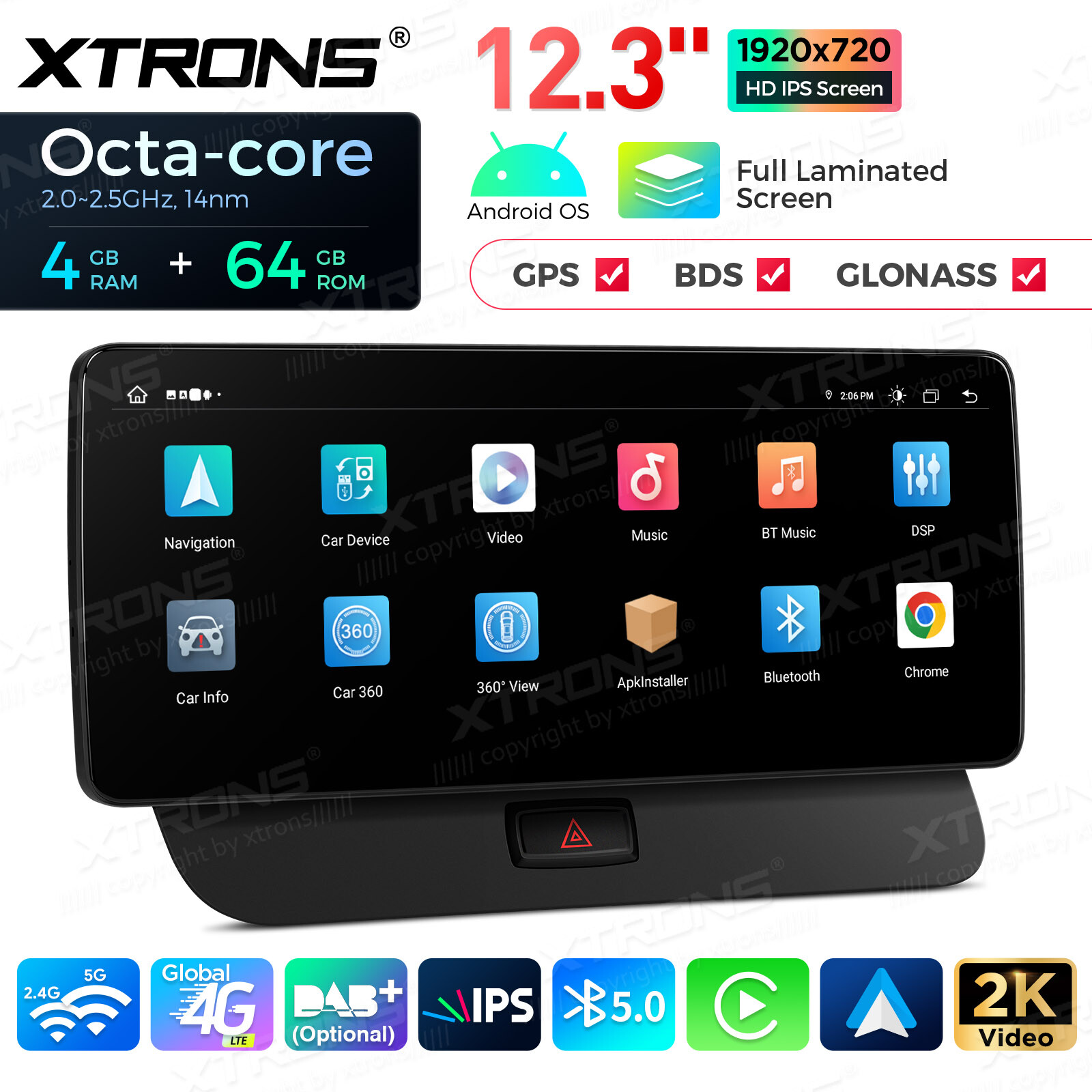 Car GPS Stereo for Audi Q5 2009-2017 Wireless CarPlay Android Auto 12.3 Inch 64G