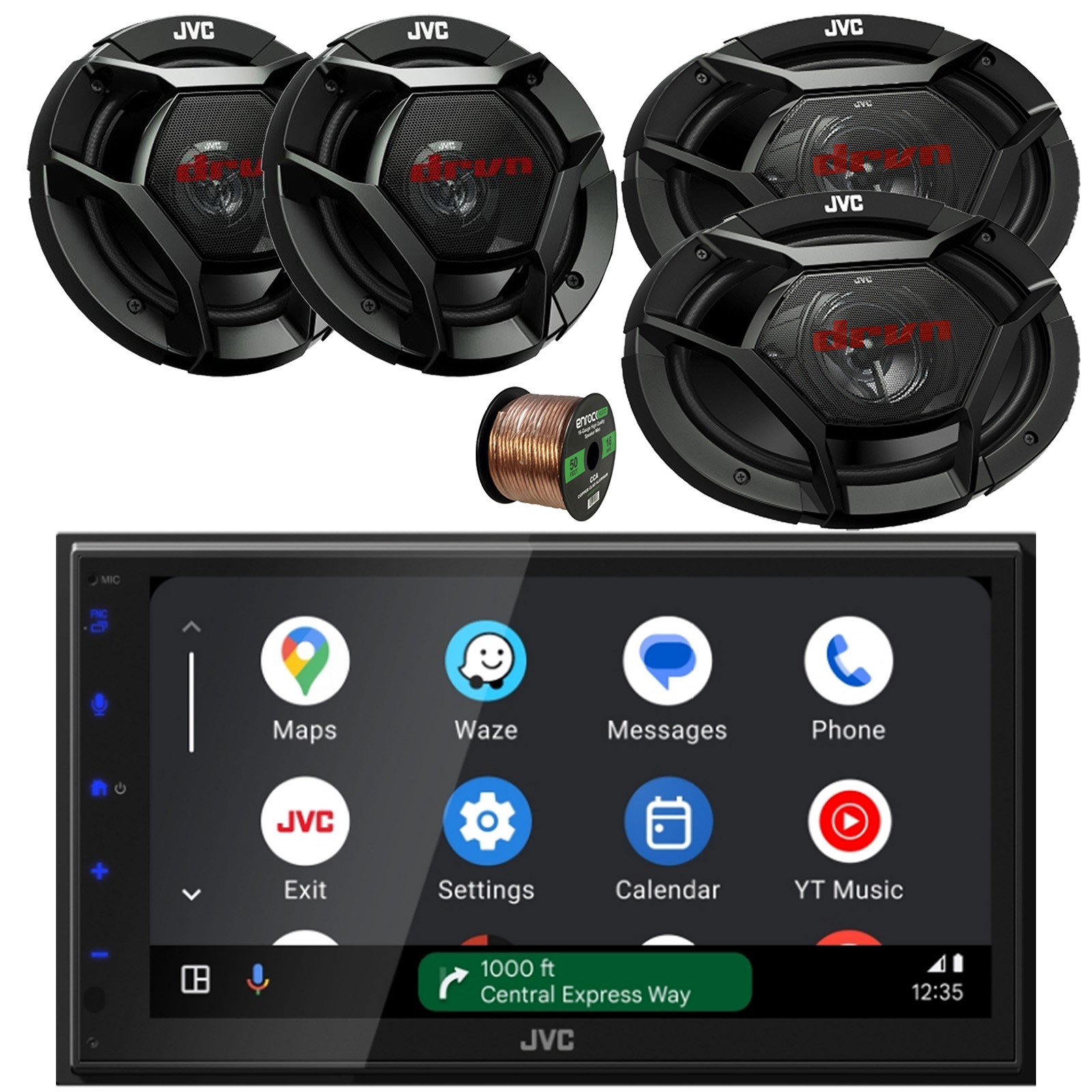 JVC KW-M690BW 6.8″ Touchscreen WiFi Radio, 2x 6.5″ + 2x 6×9″ Speakers w/Wire