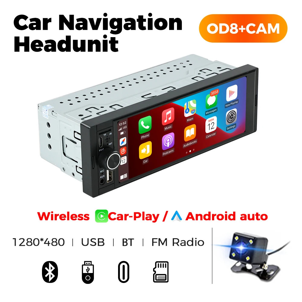 NaviFly 6.86″ 1 Din Car Stereo Wireless CarPlay Android Auto FM Radio BT