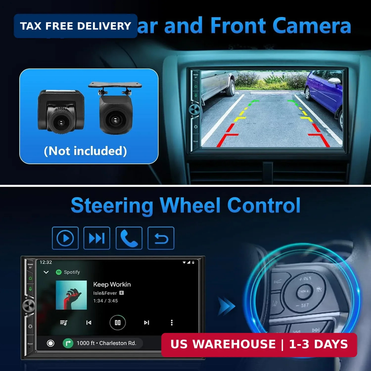 Double Din Car Stereo Wireless Apple CarPlay Android Auto,7 in Android Car Radio