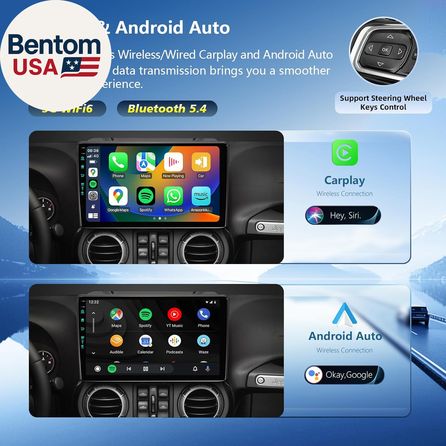 11Th (4Ram 64Rom) Car System & 5G Wifi6(1201Mbps) for Jeep Wrangler Radio,Upgrad