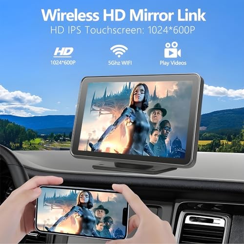 Portable Carplay Screen for Car, 7″ Wireless Carplay & Android Auto with
