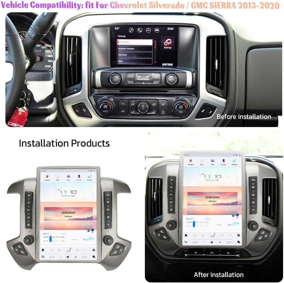 For Silverado Sierra 14.4 inch Touch Screen Radio Stereo Apple Carplay GPS Navi