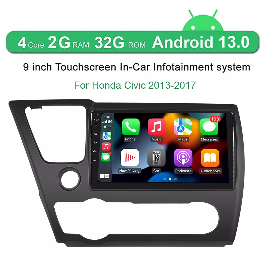 Radio HeadUnit Android13 Navi Wifi CarPlay For Honda Civic 2013 2014 2015 Stereo