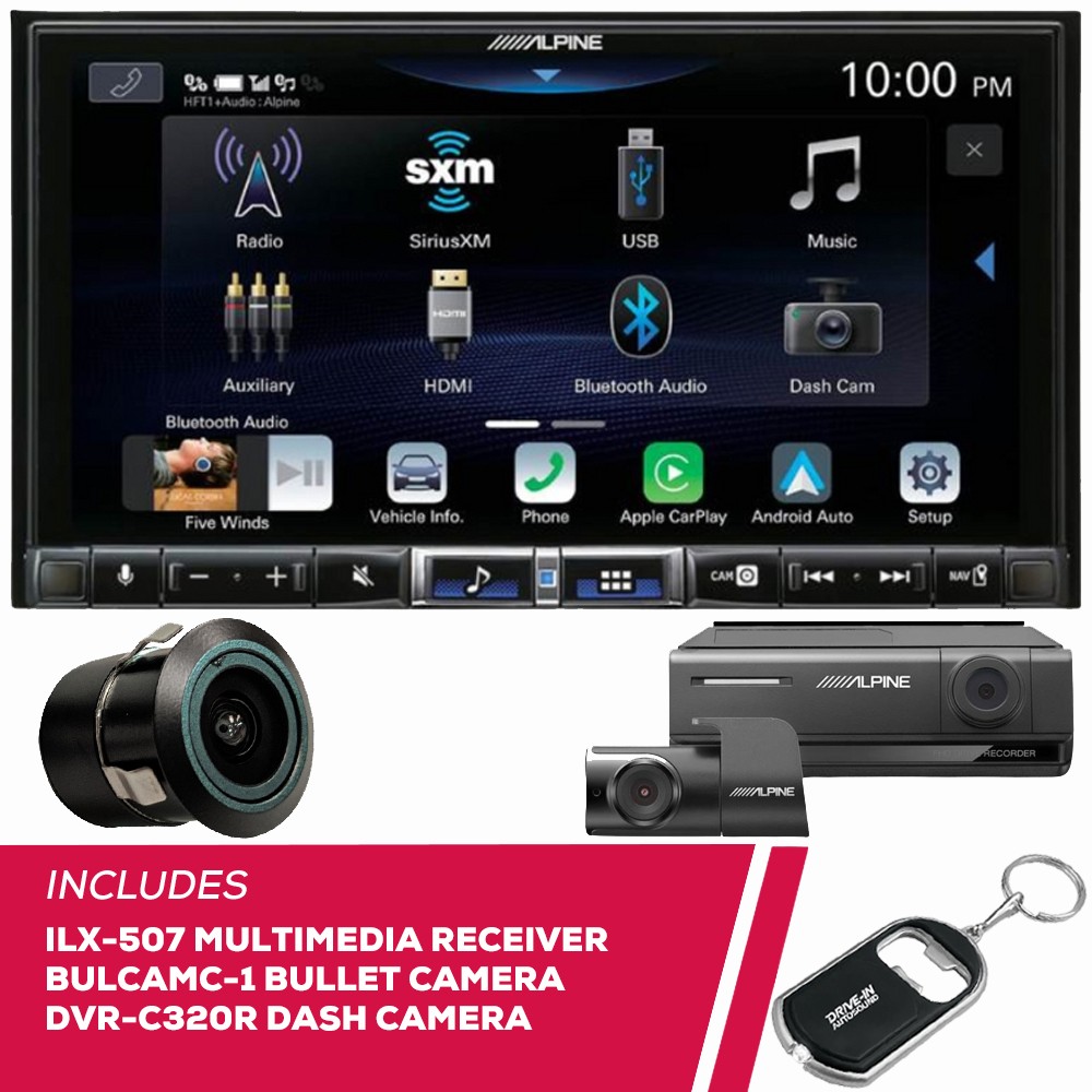 Alpine ILX-507 7″ Multimedia w/ Bullet Camera & DVR-C320R Dash Camera