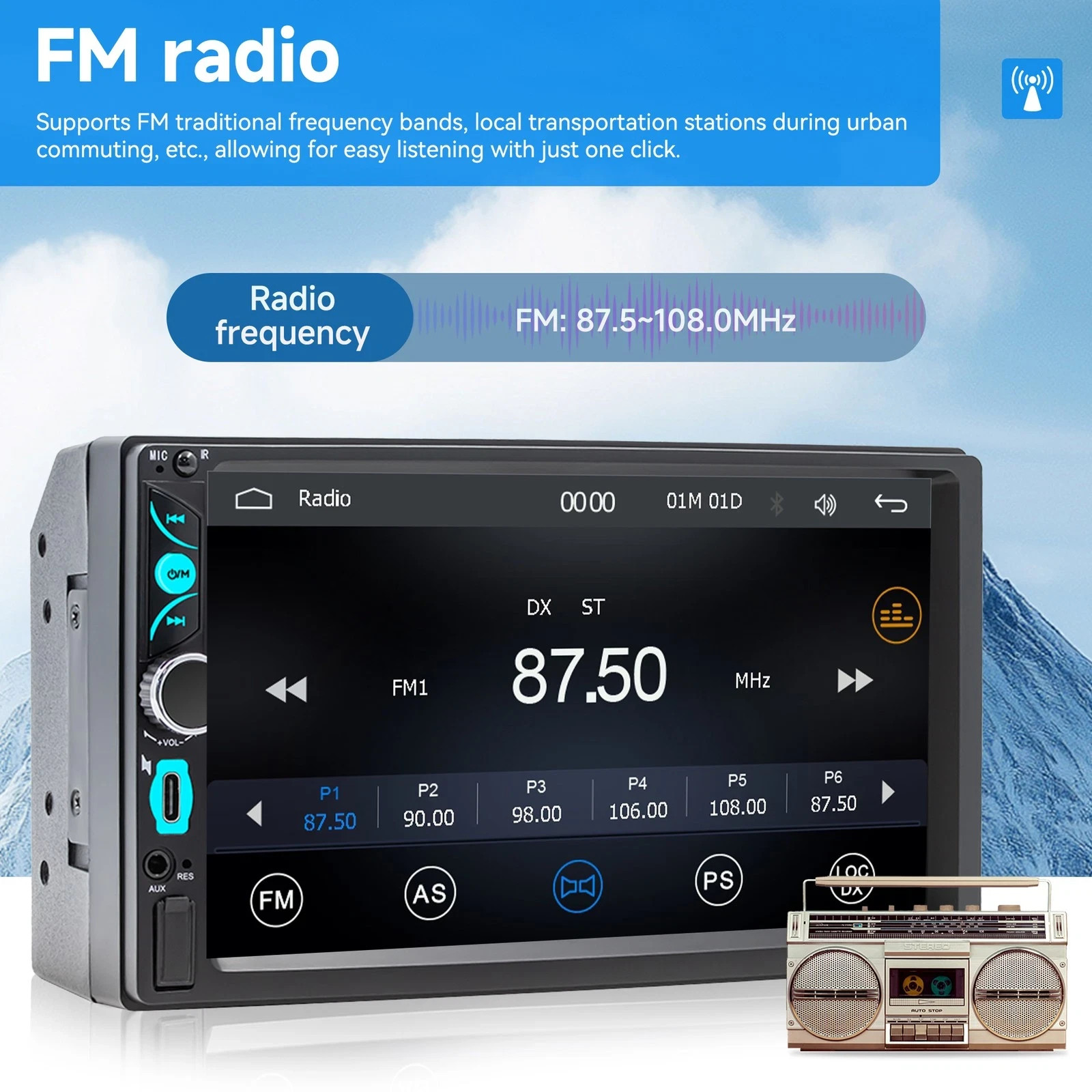 Double Din Car Stereo with 7″ HD Touchscreen, Wireless Apple Carplay & Android A
