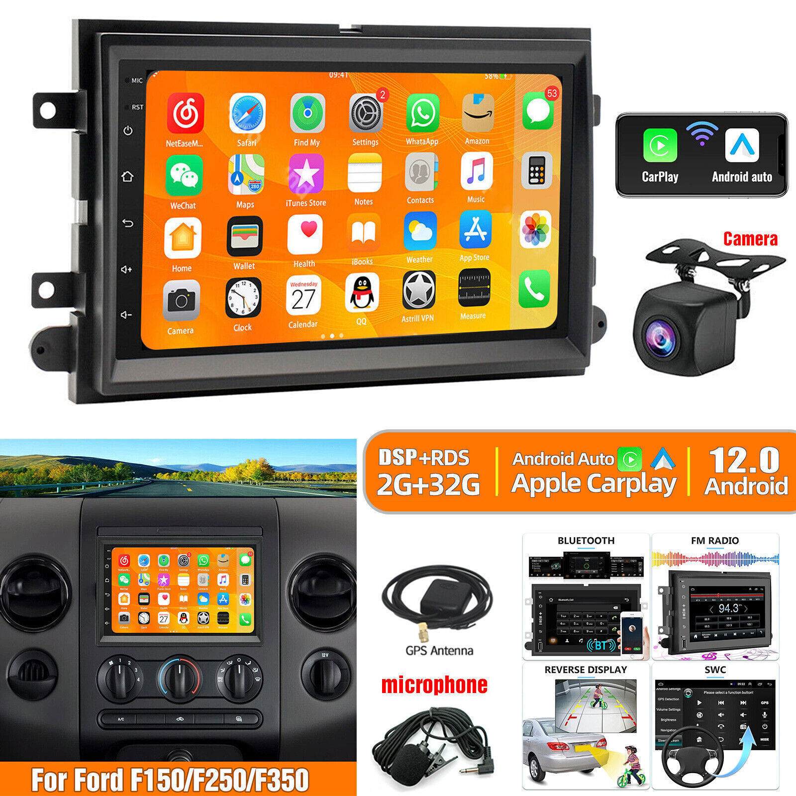 For Ford F-150 2004-2008 Radio Upgrade to Wireless CarPlay Android Auto 7″Screen
