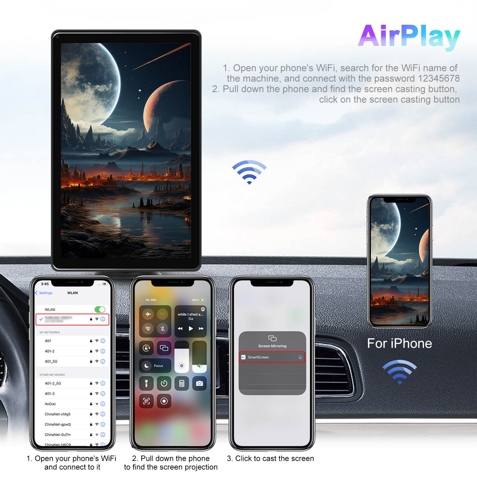 8″ Touch Screen Apple CarPlay Android Auto Horizontal Vertical Switching Display