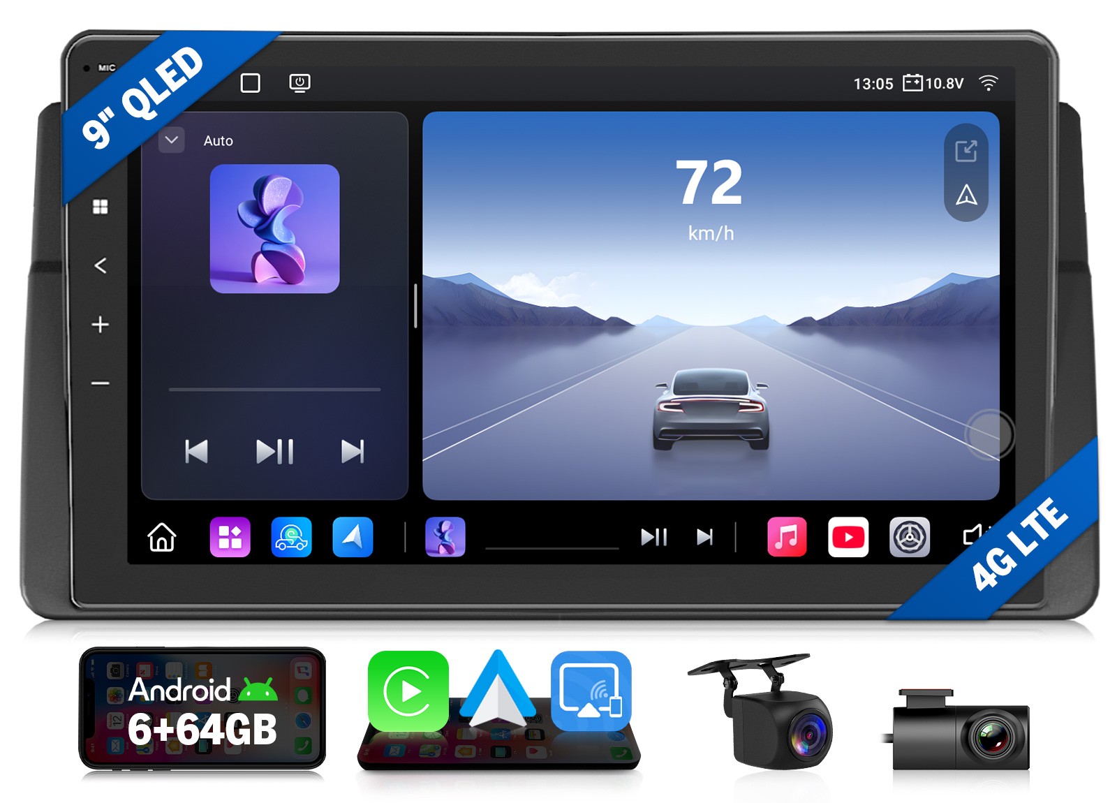 Android Auto 9″ QLED 6+64 Car Radio Wireless CarPlay for BMW E46 325i 330i M3 BT