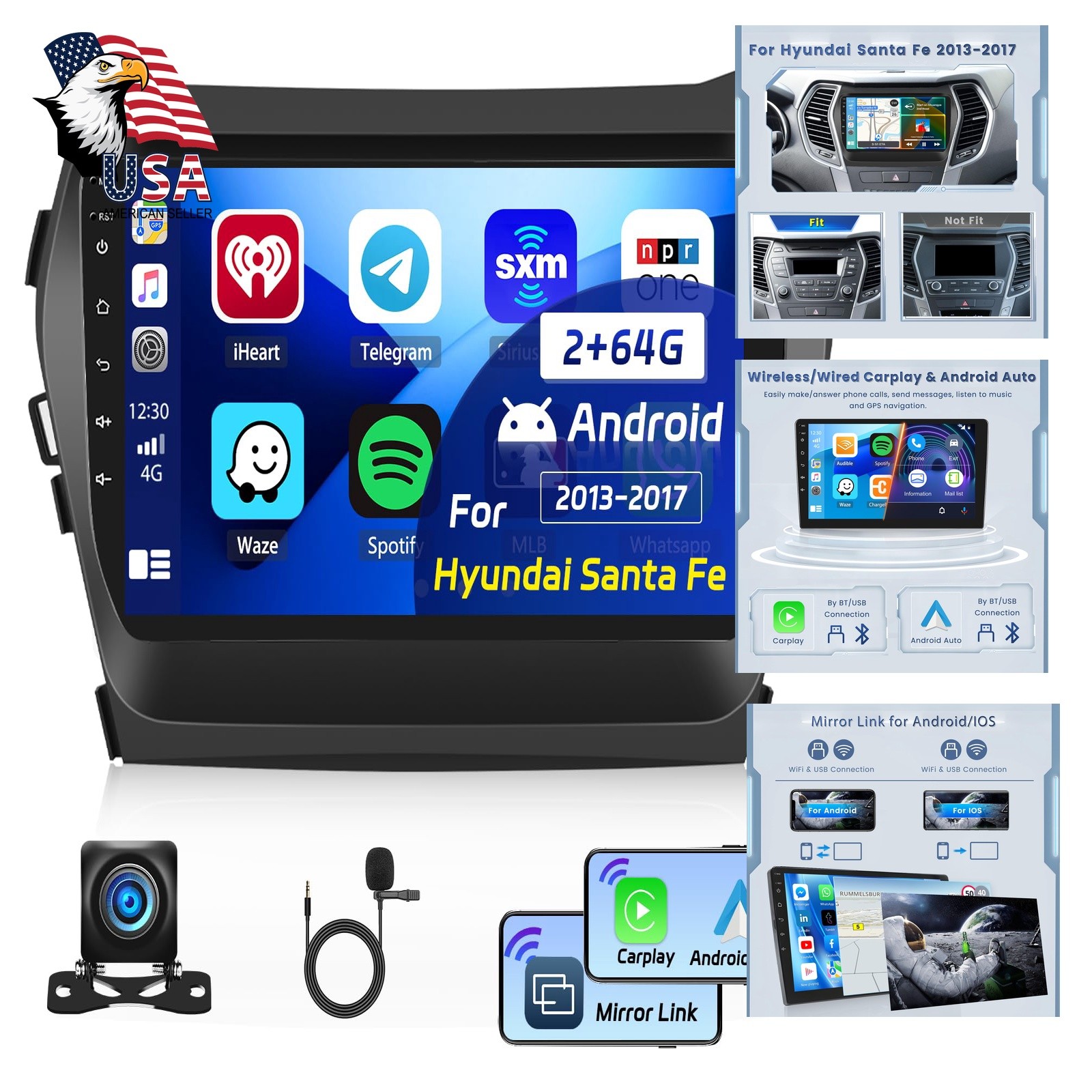 Roinvou 9″ Radio Hyundai Santa Fe IX45 2013-2018 Carplay