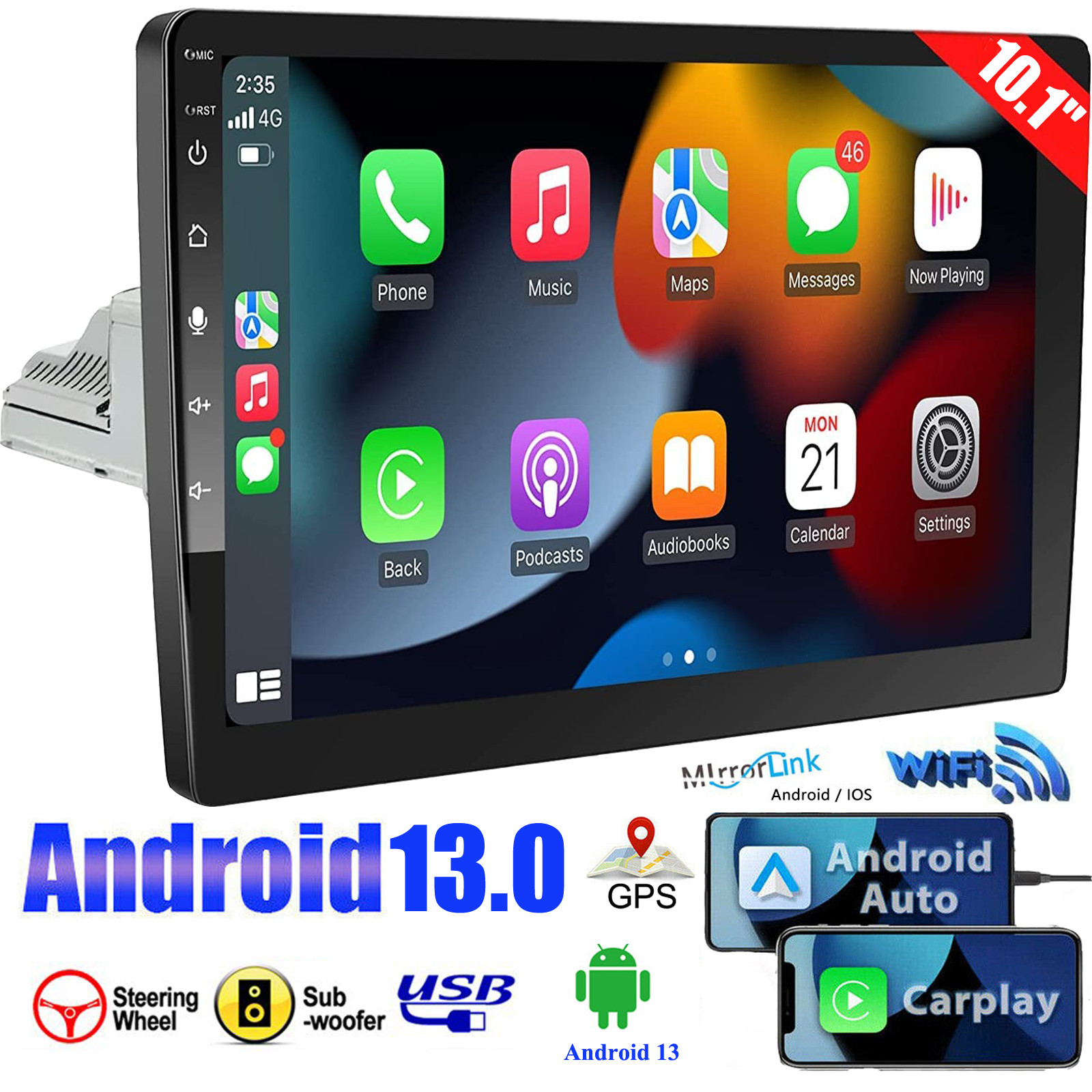 10.1” Double 2 Din Android 13 Touch Screen Car Stereo Radio GPS WIFI BT Carplay