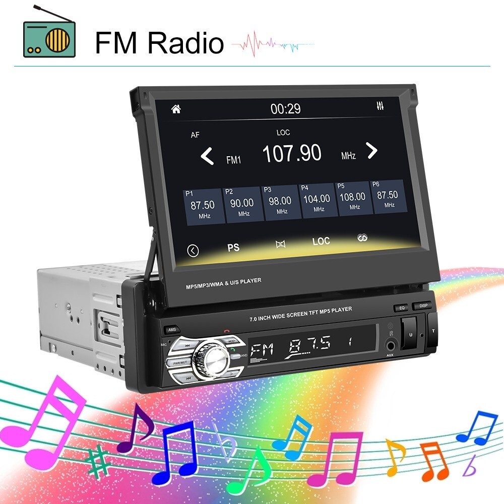 7″ Retractable Car MP5 Player with CarPlay, Android Auto 720P AHD Backup Camera