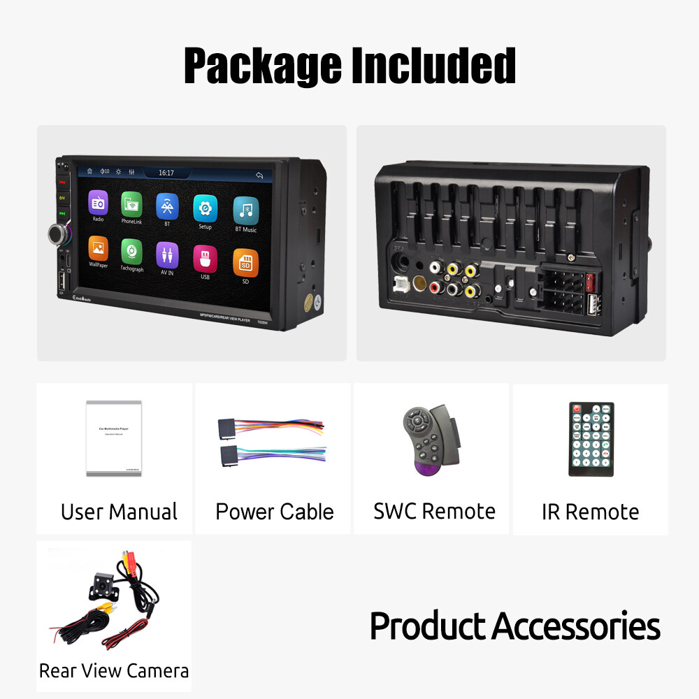 7 inch Double 2Din Car Stereo Radio CarPlay/Android Auto Touch Screen HD+Camera