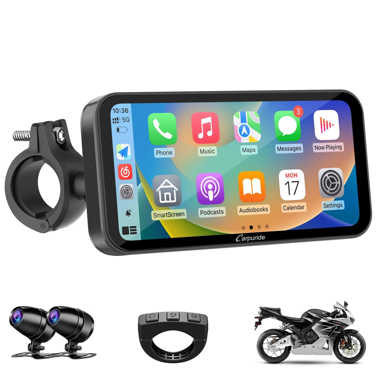 Carpuride W603D Motorcycle GPS Carplay Screen, Wireless carpuride 6.3 inch