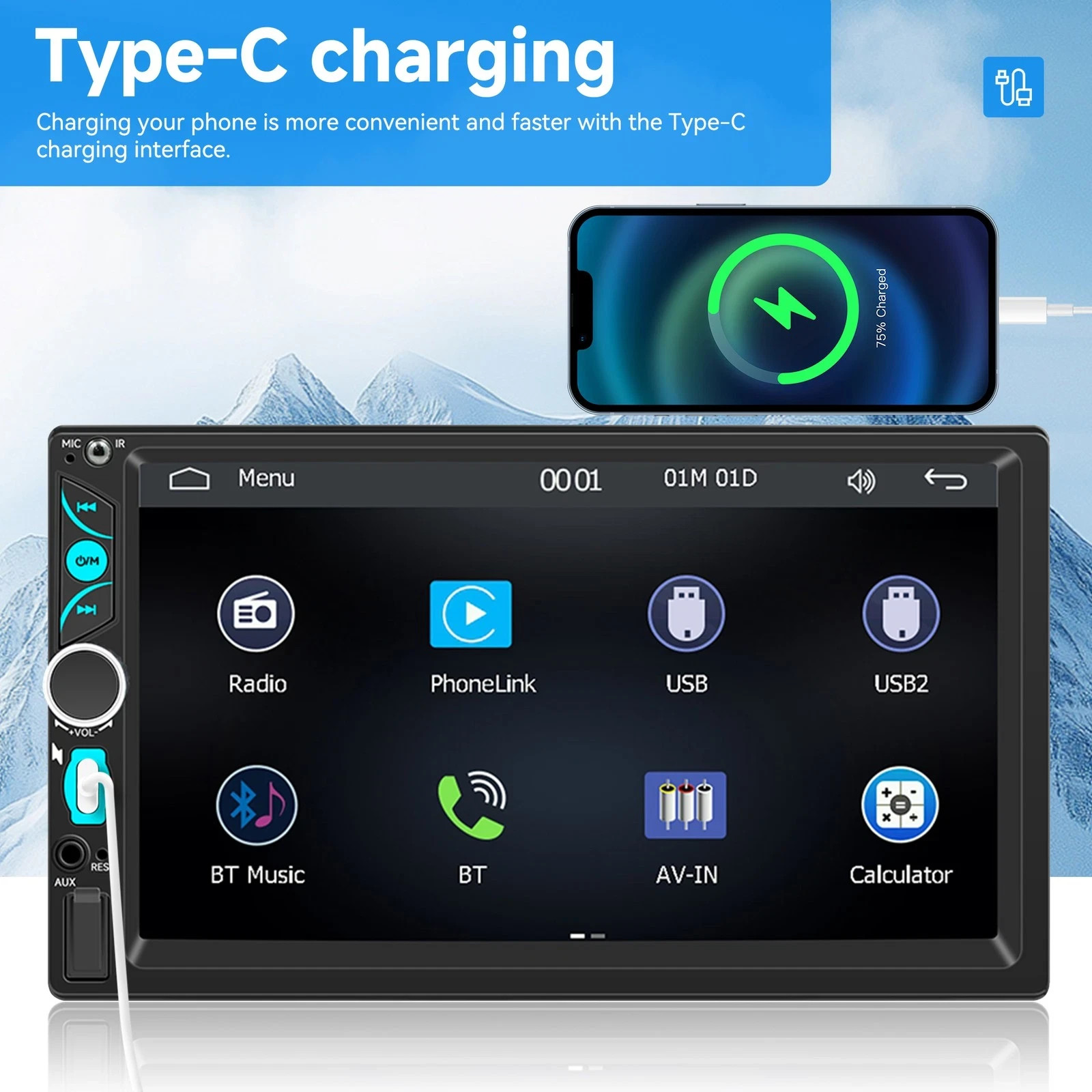 Double Din Car Stereo with 7″ HD Touchscreen, Wireless Apple Carplay & Android A