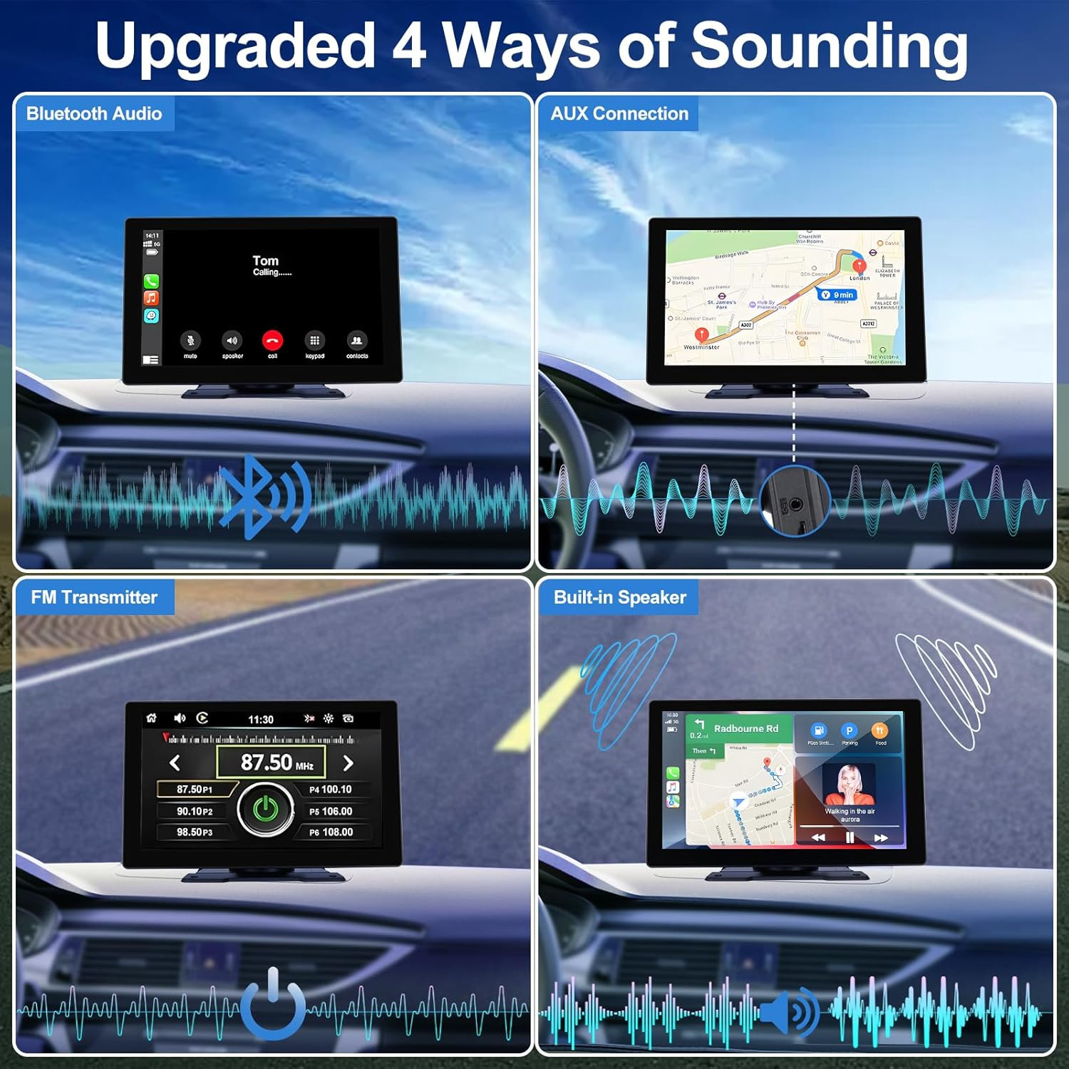 9″ Wireless CarPlay Android Auto Screen 4K Dash Cam Backup Camera GPS Bluetooth