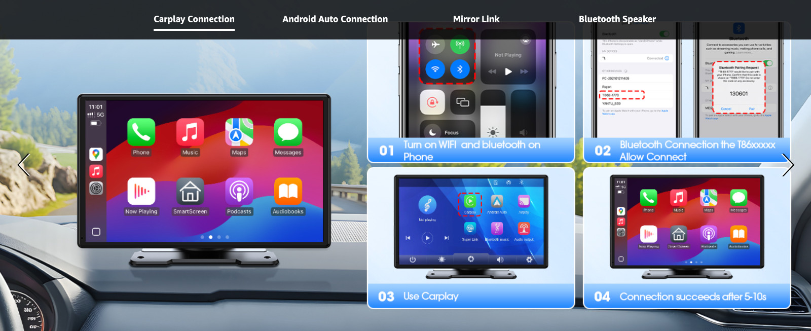 Pantalla Inalambrica 10.3″ Para Automovil Coche Con Apple Carplay y Android Auto
