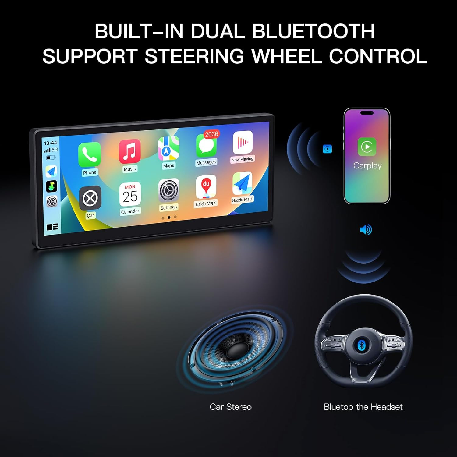 Wireless Carplay Screen for Car, 8.9” Portable Carplay & Android Auto Touchscre