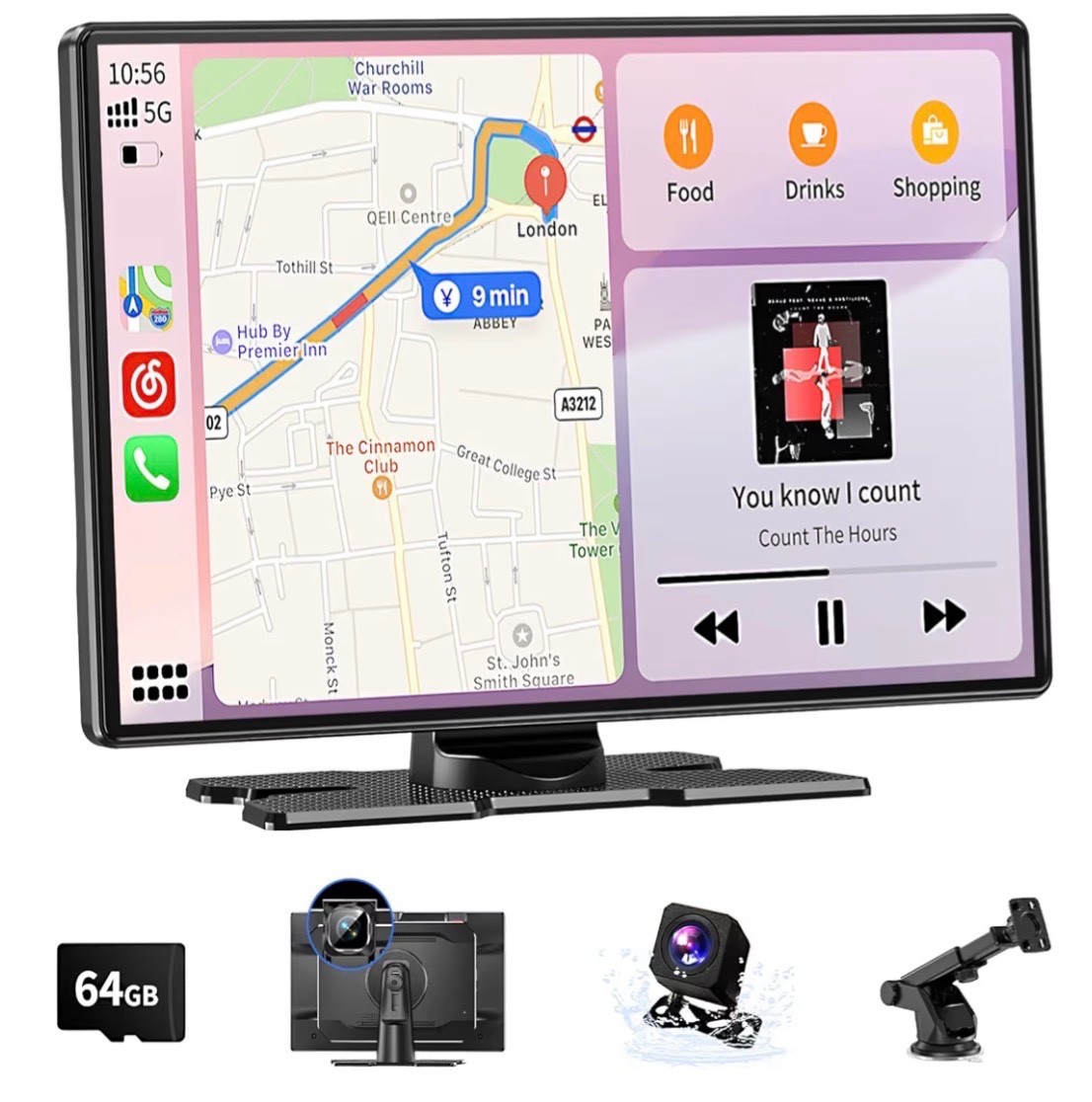Wireless Carplay Screen for Car, 9″ Extra Large A-pple CarPlay & Android Auto Sc