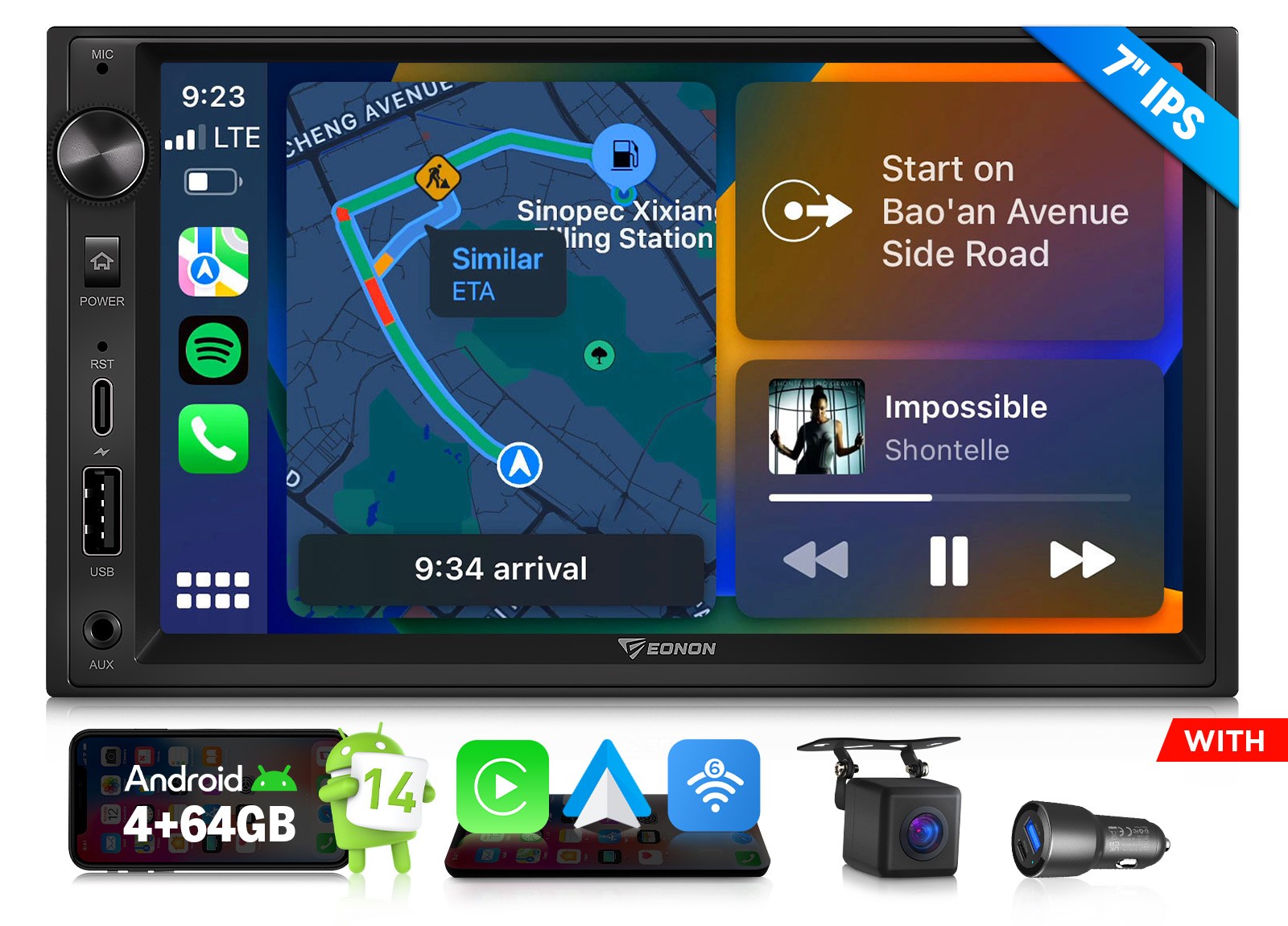 Android 14 Car Stereo 7″ IPS 4+64 DSP Bluetooth WiFi 6 2DIN Touch Screen Upgrade