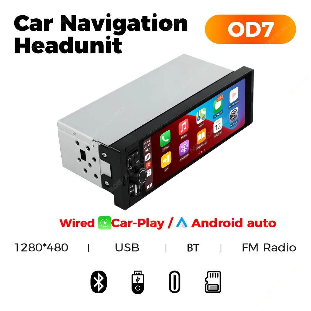 NaviFly 6.86″ 1 Din Car Stereo Wireless CarPlay Android Auto FM Radio BT