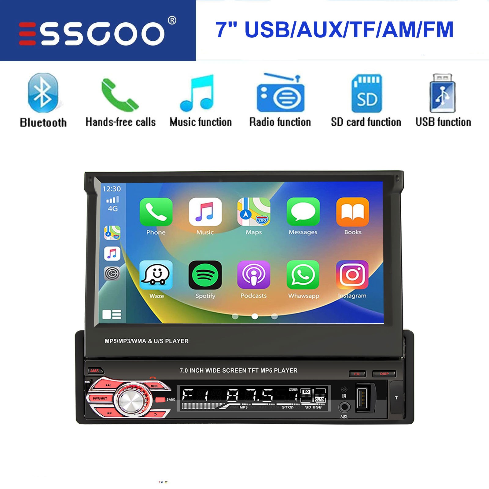 7″ Single 1DIN Car Stereo Flip Out Touch Screen Bluetooth MP5 Player USB FM AM