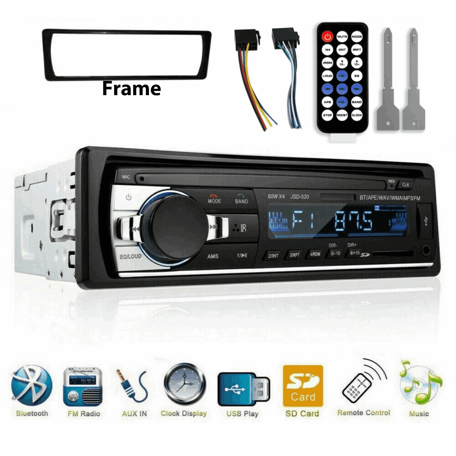 Car Stereo Audio In-Dash Bluetooth Call FM Aux Input Receiver SD USB MP3 Player