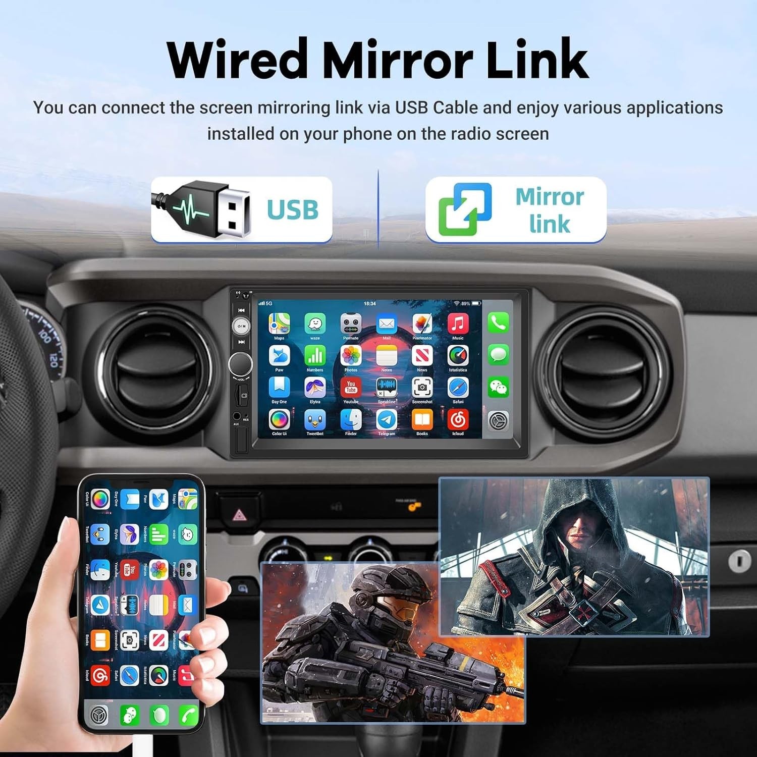 Double Din Car Stereo with Reverse Camera 7 inch Touch Screen 2 Din Car Radio…