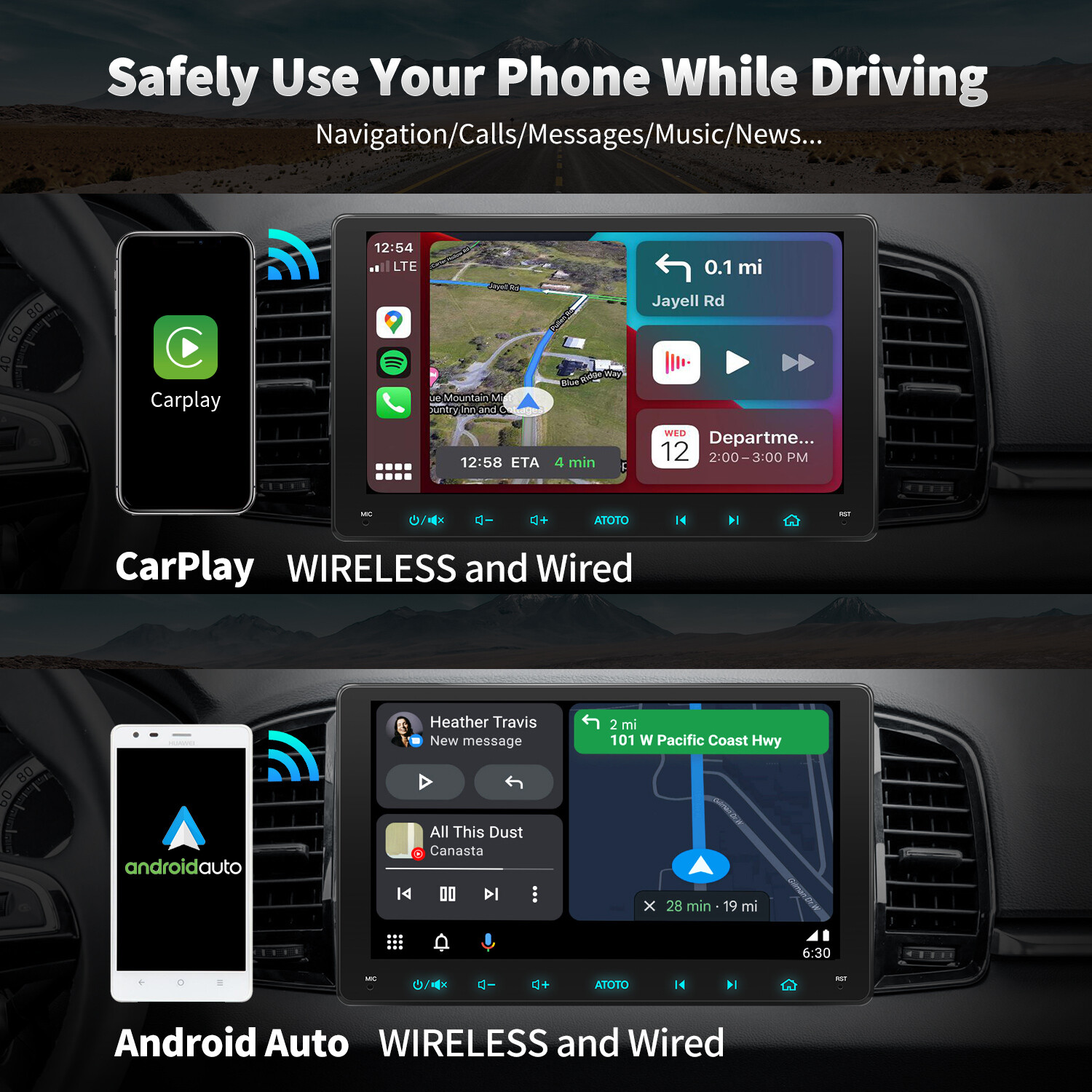 ATOTO 9IN A6PF 2DIN Car Stereo GPS Track Head Unit Wireless Android Auto&CarPlay