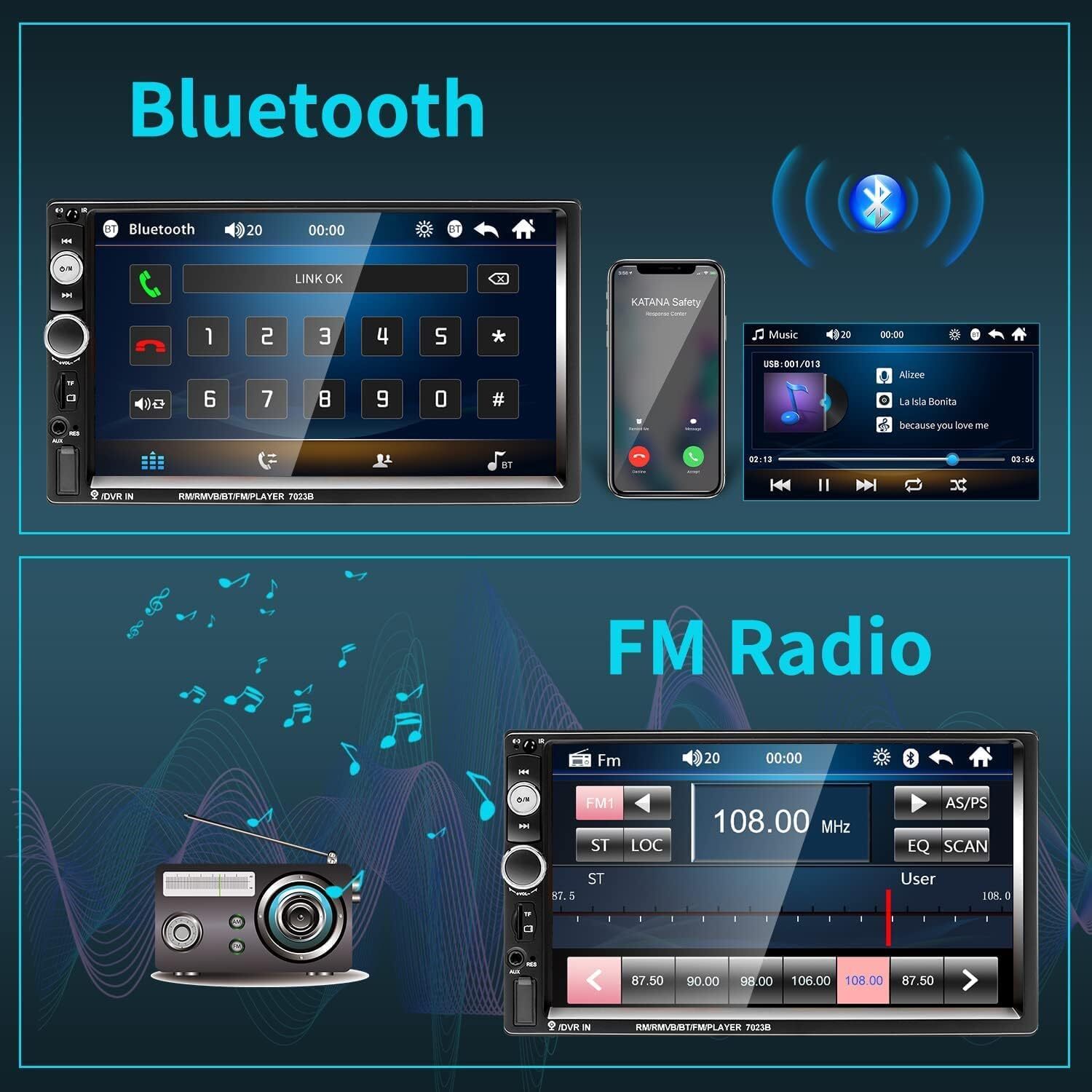 Pantalla HD Radio Bluetooth Para Carro Auto Con Camara De Reversa Retroceso 2023