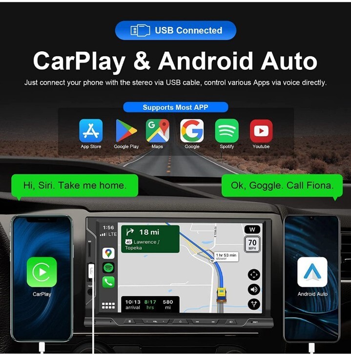 New Nanoo Bluetooth 5.2 Double Din Car Stereo with Apple CarPlay Android 7″