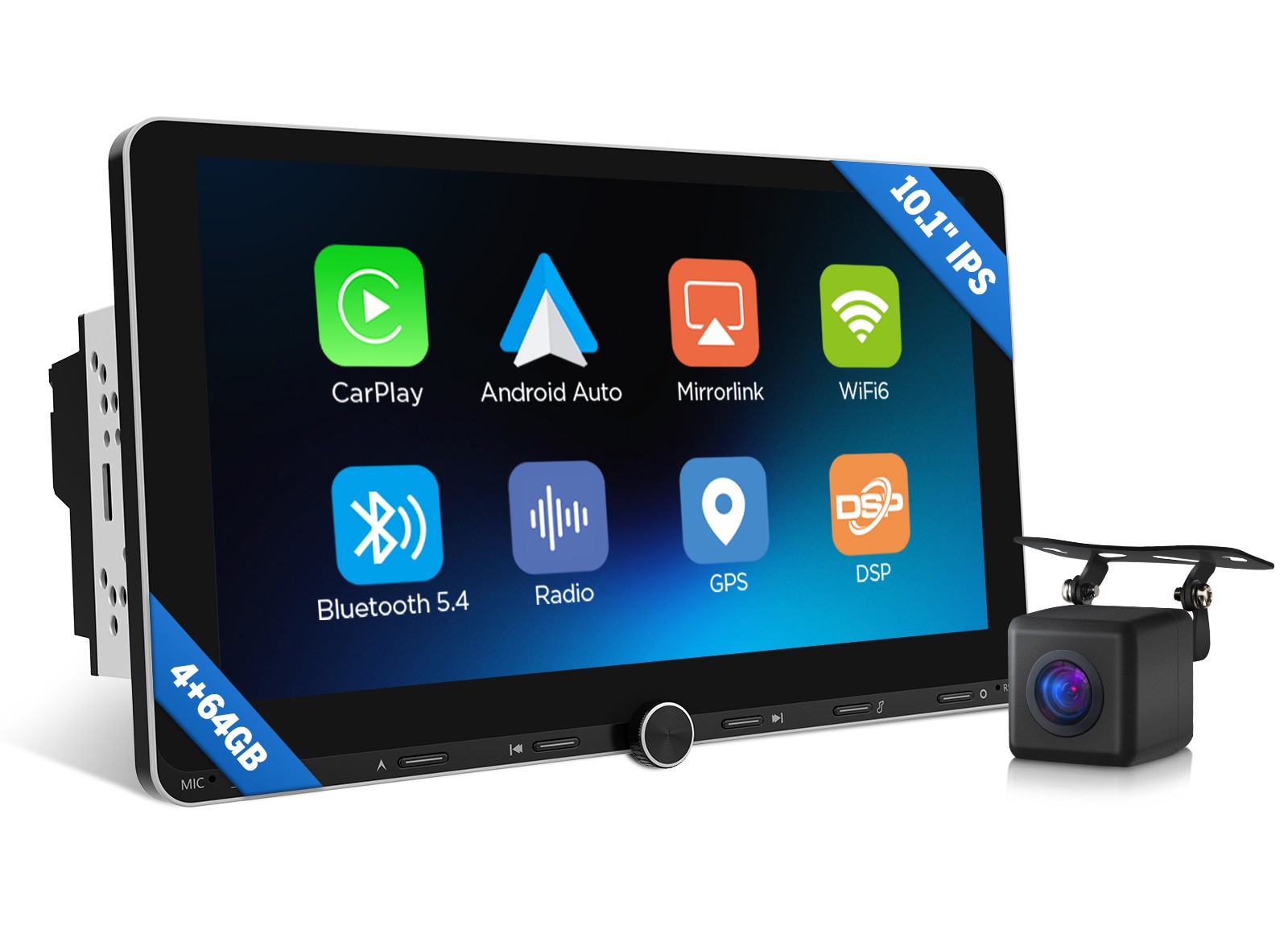 GPS Navi Double DIN Car Stereo Wireless CarPlay Android Auto 10.1″ IPS Radio DSP