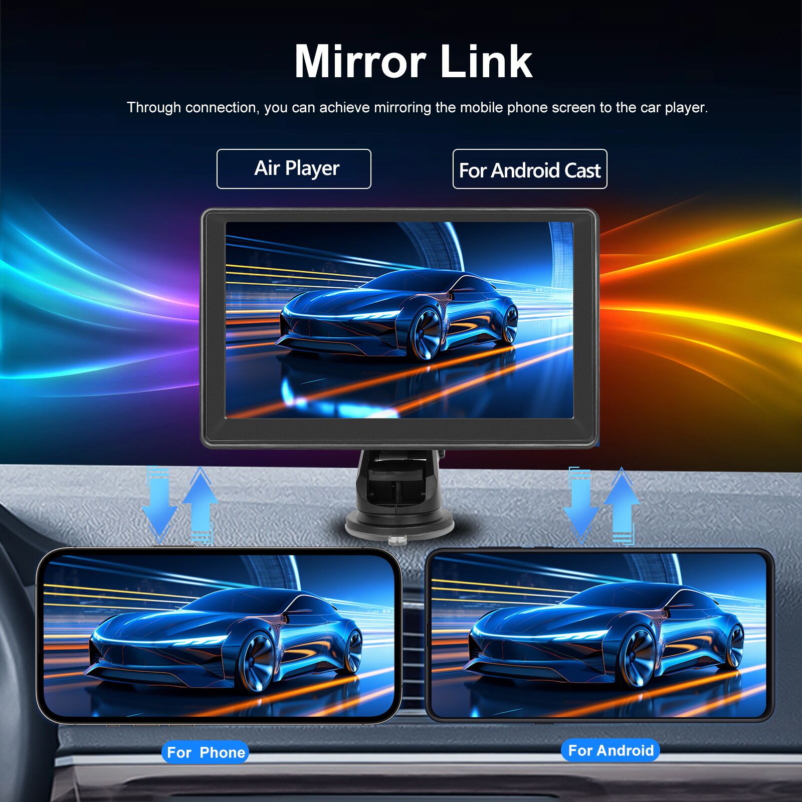 7″ portable smart player wireless car player Android Auto car stereo camera